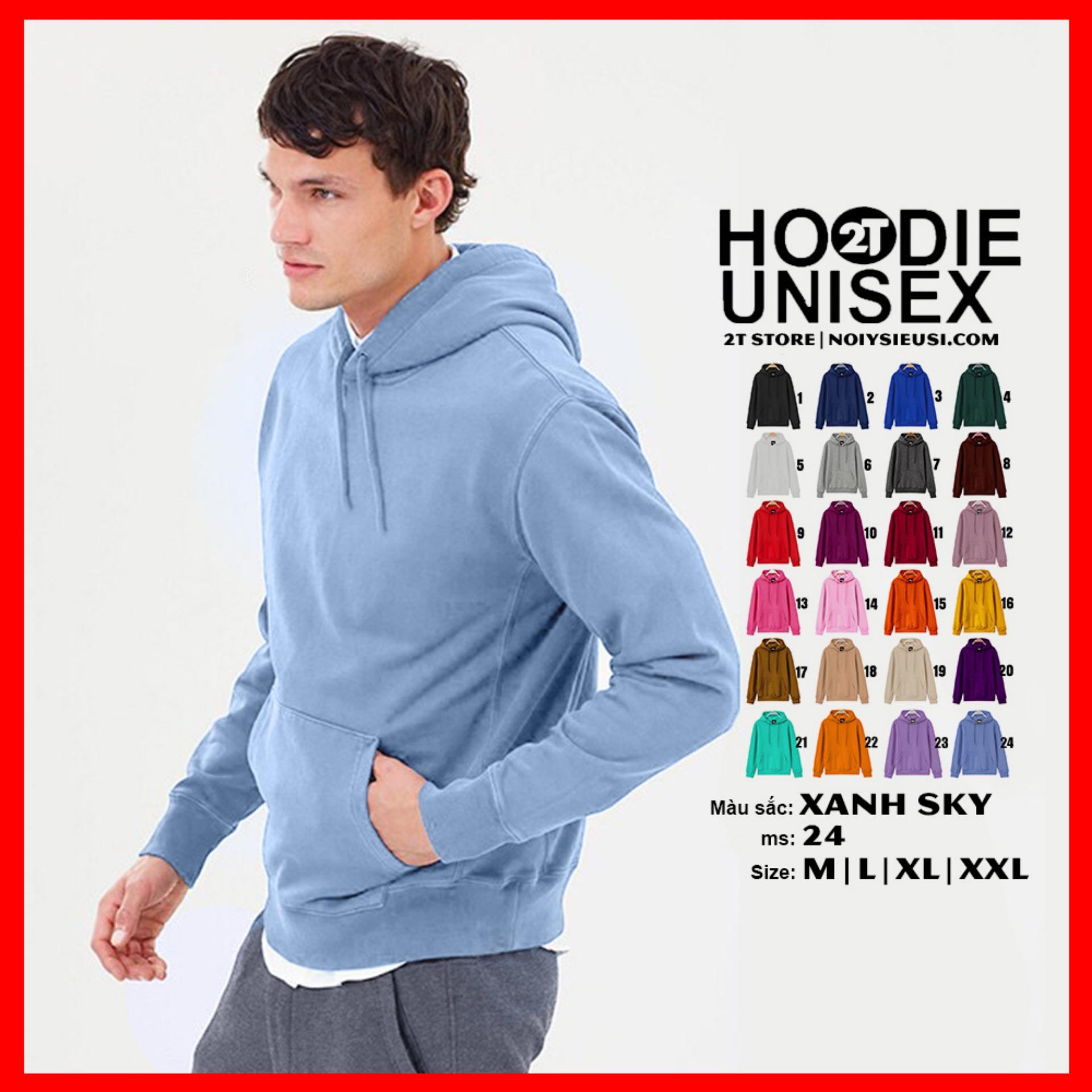 [4.4 HOÀN TIỀN 15%][HCM]ÁO KHOÁC NỈ HOODIE TRƠN NÓN 2 LỚP DÀY DẶN UNISEX 2T STORE - XANH SKY