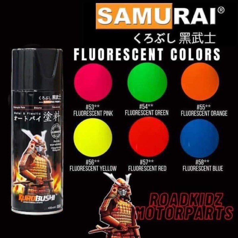 Sơn xịt samurai màu cam xanh đỏ vàng hồng trắng huỳnh quang tự chọn