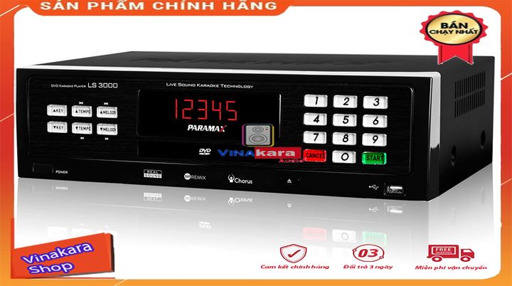 Đầu Karaoke Paramax LS 3000 Âm thanh theo công nghệ Hi-end, điều khiển smartphone, chưa 10000 nghin bài hát độc quyền + tặng kèm giá để điện thoại