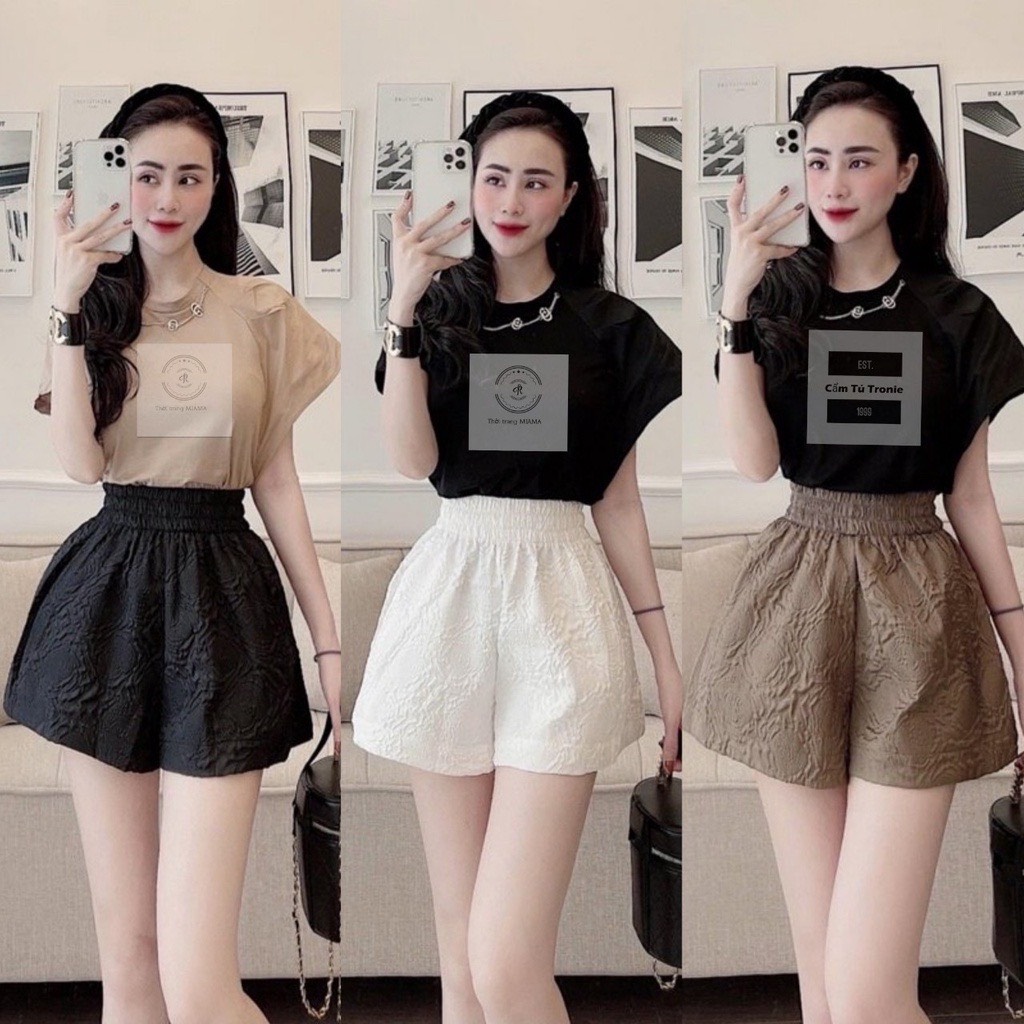 Quần đùi nữ mặc nhà cạp chun lưng cao ống rộng mặc đi biển học chơi thể thao đẹp