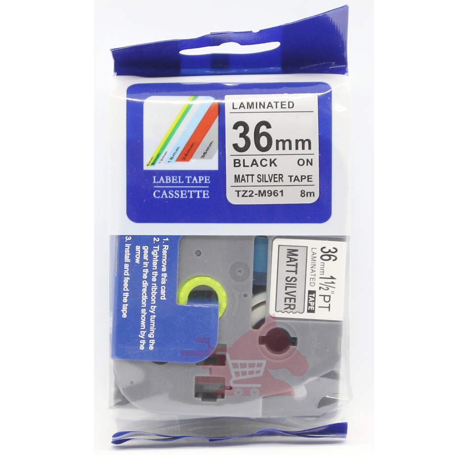 [HCM]Nhãn in TZ2-M961 Khổ rộng 36mm chữ đen nền bạc( Black on Silver Matt) màu bạc bám dính cao.