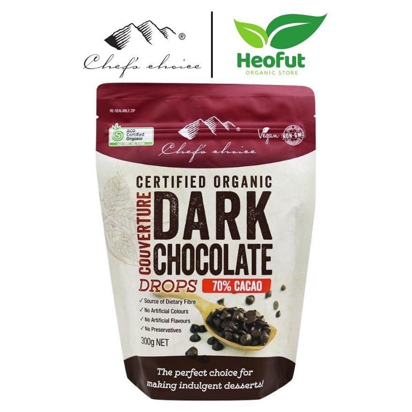 Socola đen nguyên chất Chefs Choice sô cô la chip đen 300gram organic nhập khẩu úc dark chocolate heofut