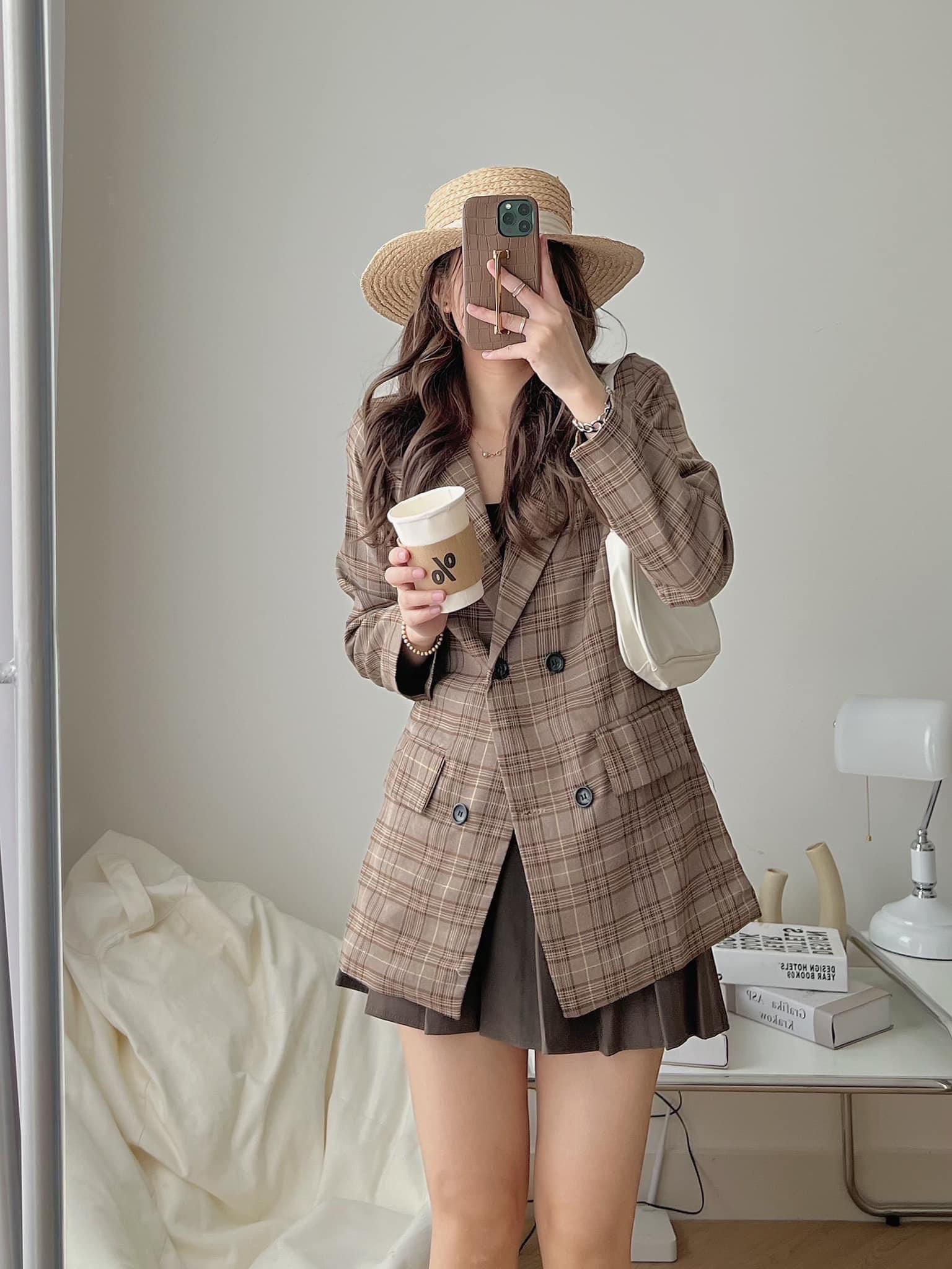 Áo blaze 2 lớp - Áo khoác vest kẻ dáng rộng phong cách trẻ trung