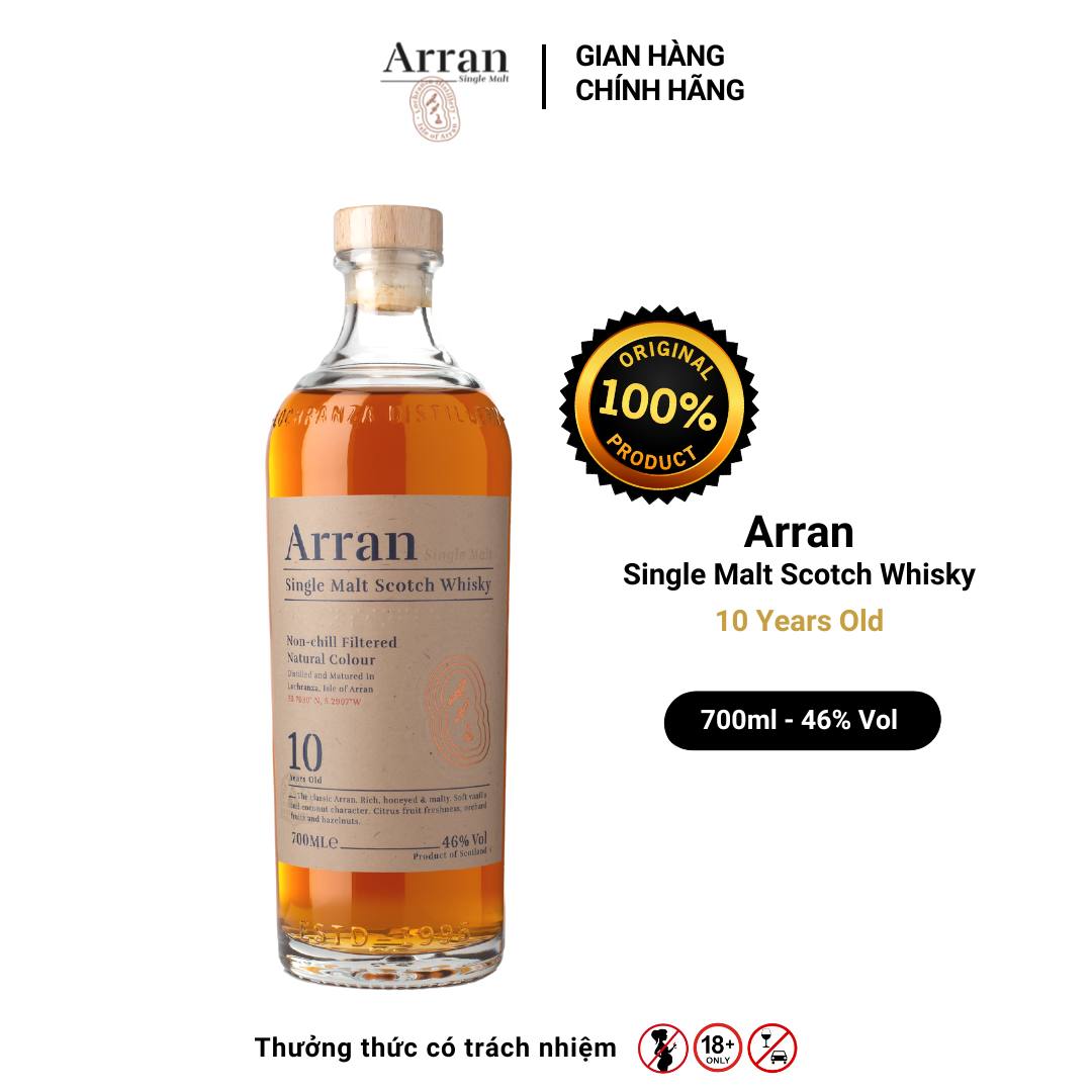 Rượu whisky arran single malt 10yo nồng độ alc 46% 700ml