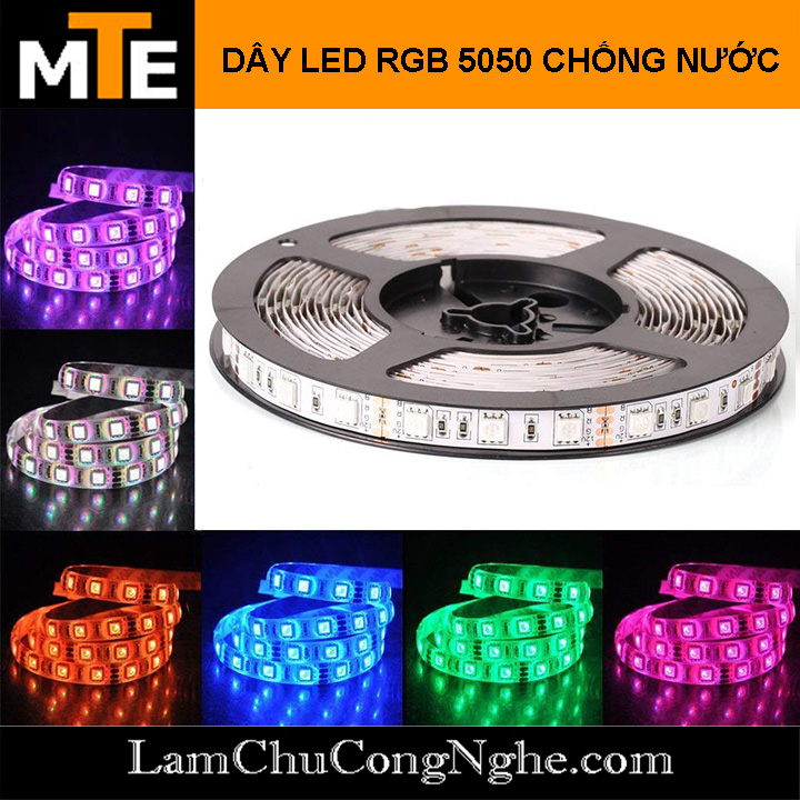 Dây led 5050 đổi màu rgb 12v - 5 mét loại dán, chống nước ip65
