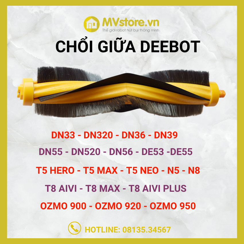 Chổi giữa thay thế dùng cho robot hút bụi lau nhà Ecovacs Deebot dòng DN, DE, T8, T5, N8, N5, OZMO 900 920 950...