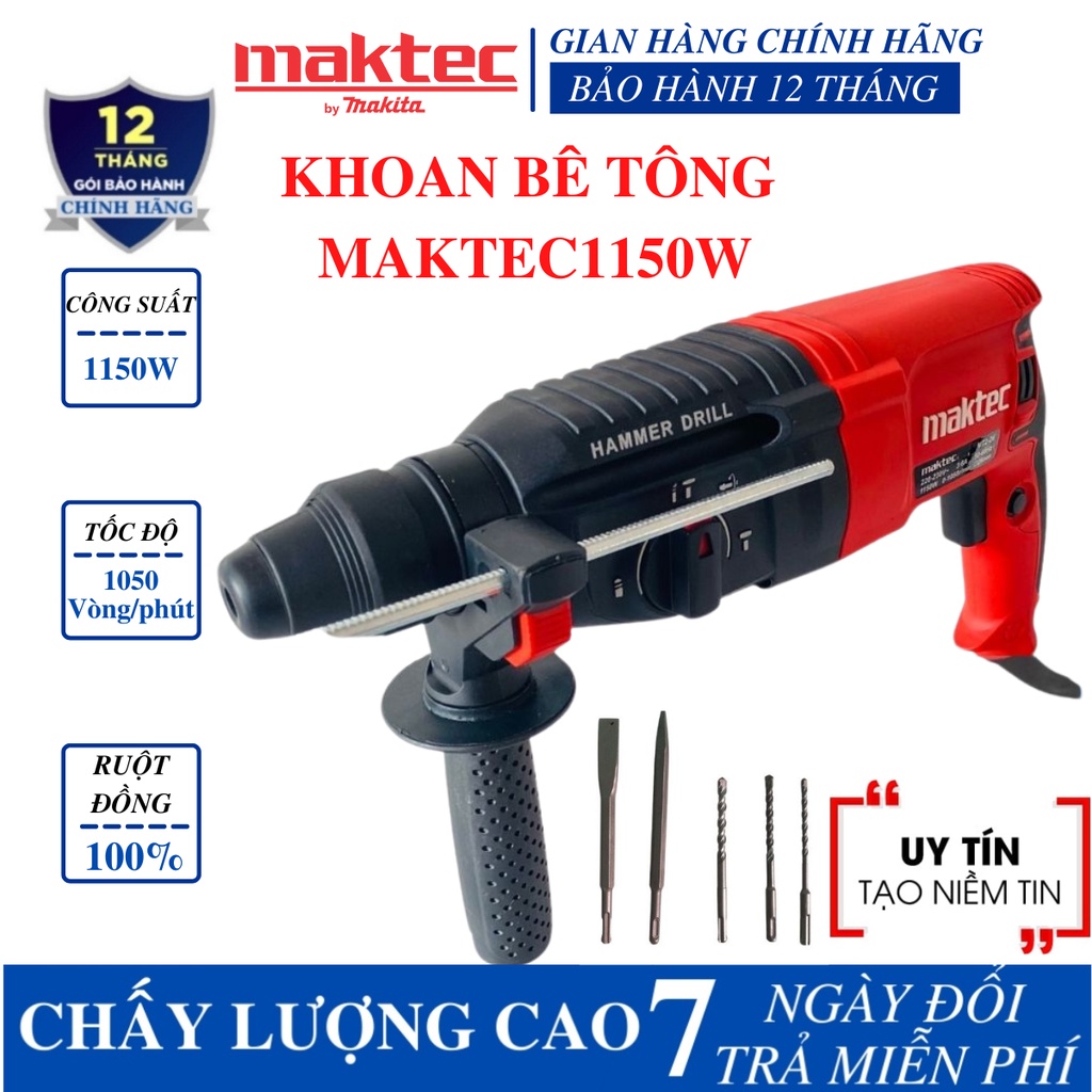 Máy khoan bê tông Maktec g suất 1150W - Khoan bê tông Maktec 3 chức năng chính hãng - Đục bê tông