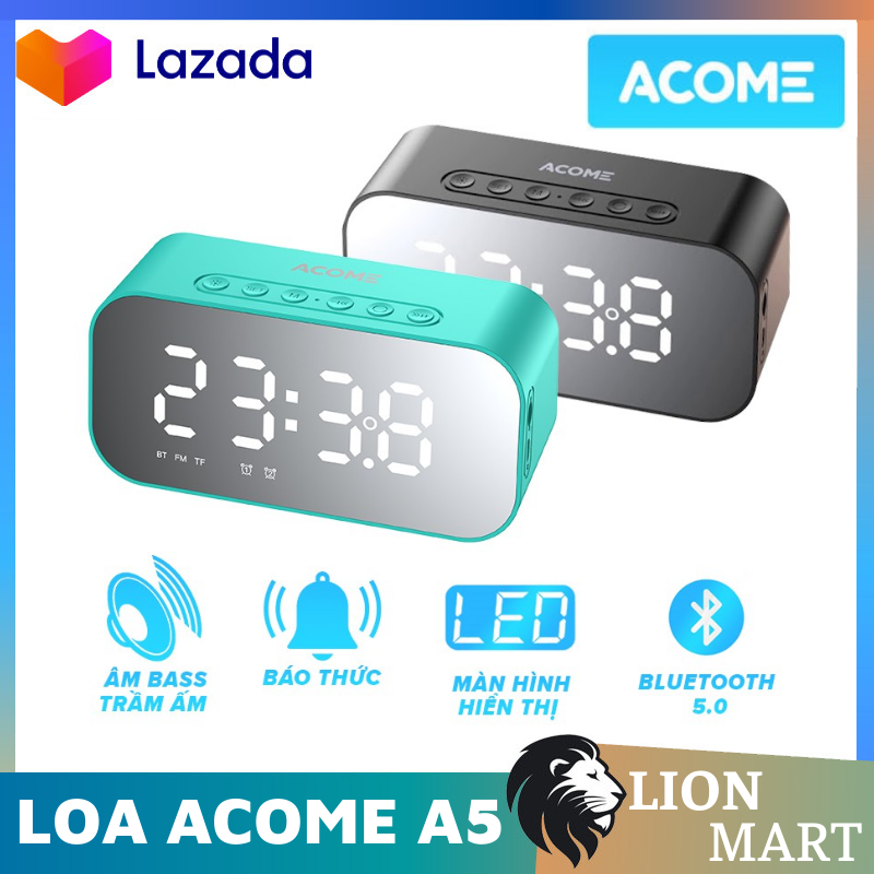 Loa Bluetooth ACOME A5  Kiêm Đồng Hồ Báo Thức Màn HD Sắc Nét Âm Bass Trầm Ấm Công Suất 5W Phát Được Đài FM - HÀNG CHÍNH HÃNG