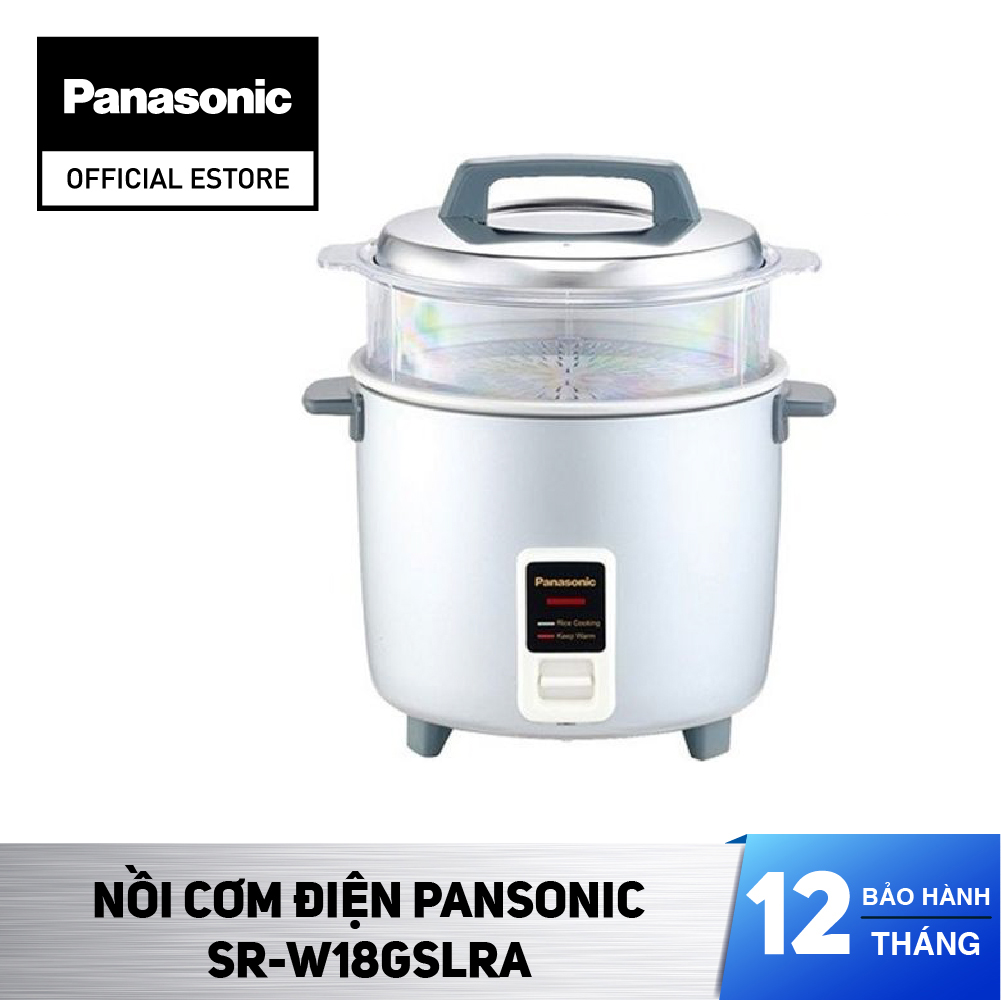 Nồi Cơm Điện Nắp Rời Panasonic SR-SR-W18GSLRA/ SR-W18GSRRA/ SR-W18GSARA (1.8L) - Sản xuất tại Ấn Độ - Có xửng hấp - Lòng nồi bằng nhôm -  Nắp nồi bằng thép không gỉ - Giữ ấm tốt - Bảo Hành Chính Hãng 12 tháng