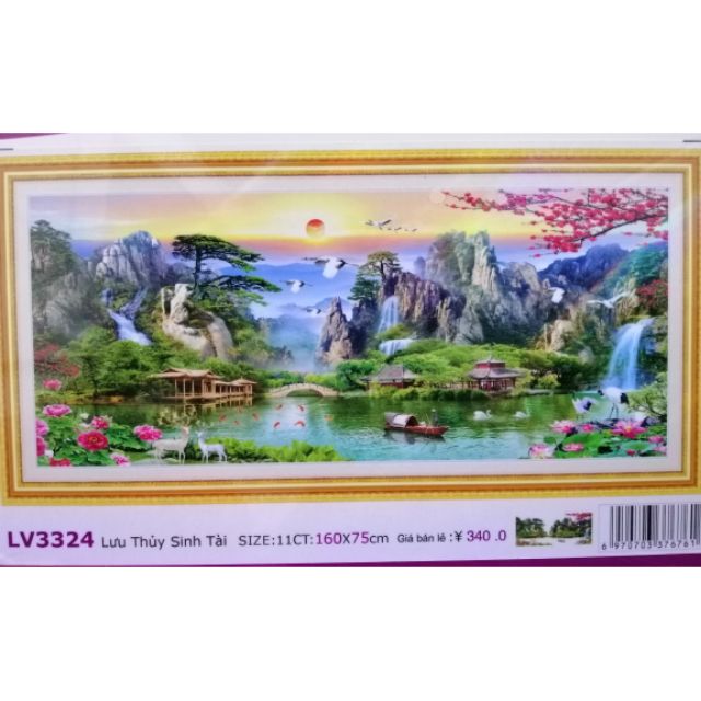 Tranh thêu chữ thập phong cảnh thiên nhiên Sơn Thuỷ Hữu Tình 3D LV3323 kích thước 160*75