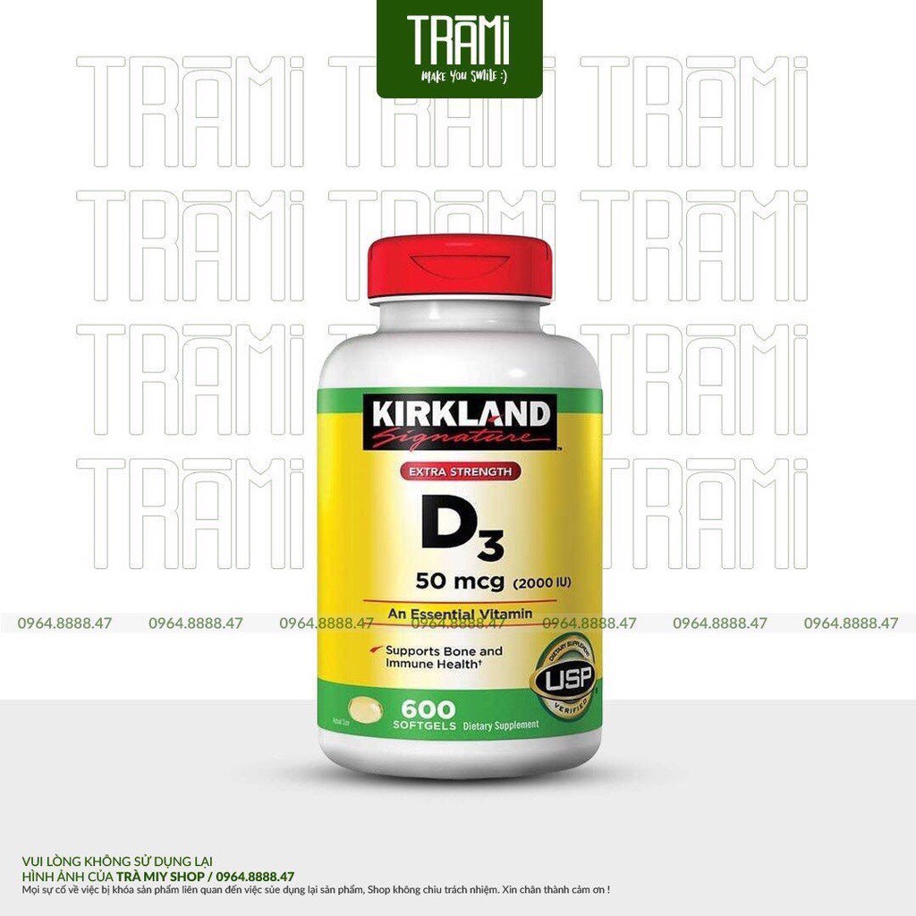 [CHÍNH HÃNG] Viên Uống Hỗ Trợ Xương Khớp Vitamin D3 Kirkland Extra Strength D3 50mcg, Hộp 600 Viên Của Mỹ.