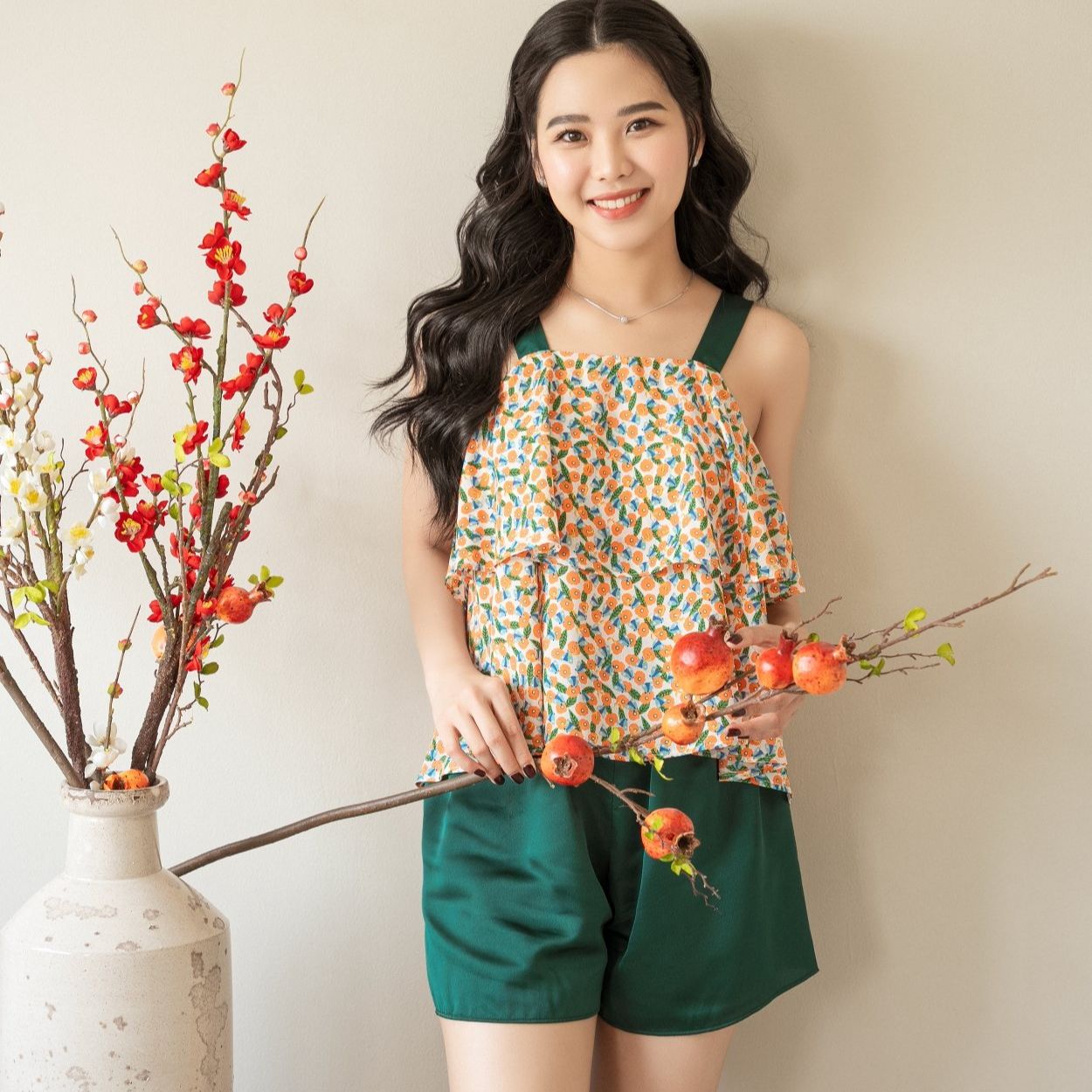 VIBES Đồ bộ mặc nhà nữ áo 2 dây bản to 2 tầng 2L Straps Set