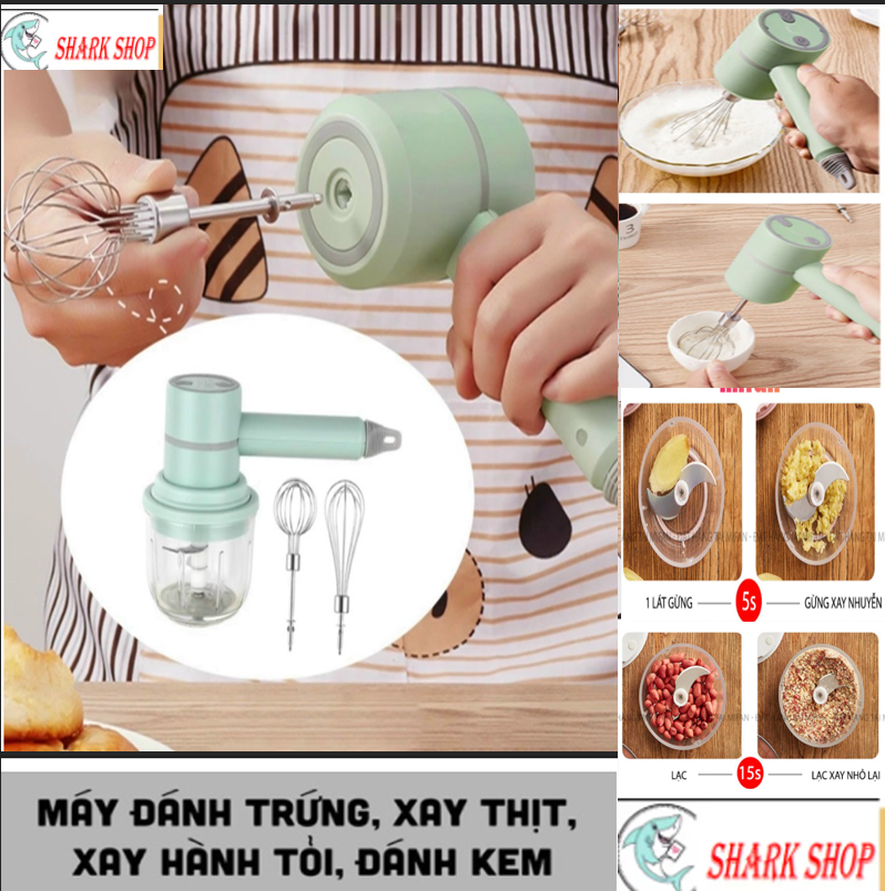 Máy Đánh Trứng Cầm Tay 3 Trong 1 Đa Năng Pin Sạc,Máy Xay Thịt Tỏi Ớt Hạt Tiêu Đánh Sữa Cafe Mini Không Dây, Máy Xay Đa Năng, Xay Tỏi Ớt, Xay Thịt, Đánh Trứng 3 Trong 1 Sạc USB Có Tay Cậm Thuận Tiện
