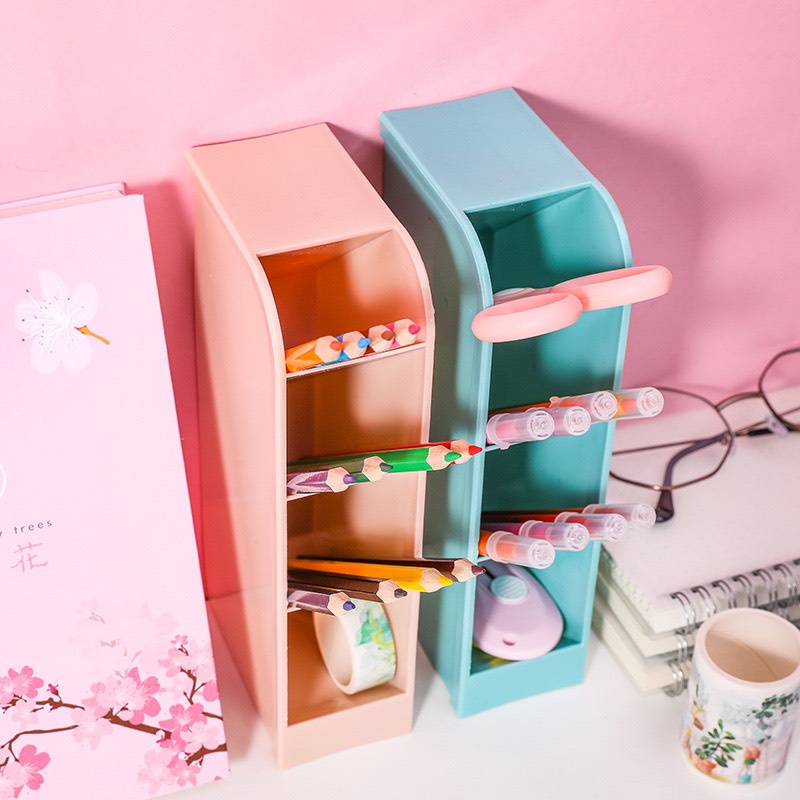 Ống, kệ cắm bút 4 tâng để bàn học tông màu pastel xinh xắn MIM OB4T