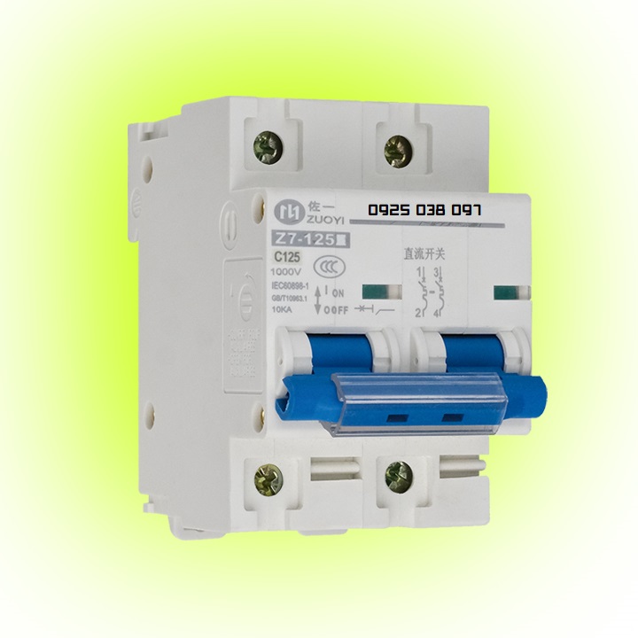 Aptomat dc 2p 125a 1000 vdc dùng cho acquy lưu trữ năng lượng mặt trời, pin lithium narada 700vdc, ups...tiêu chuẩn iso