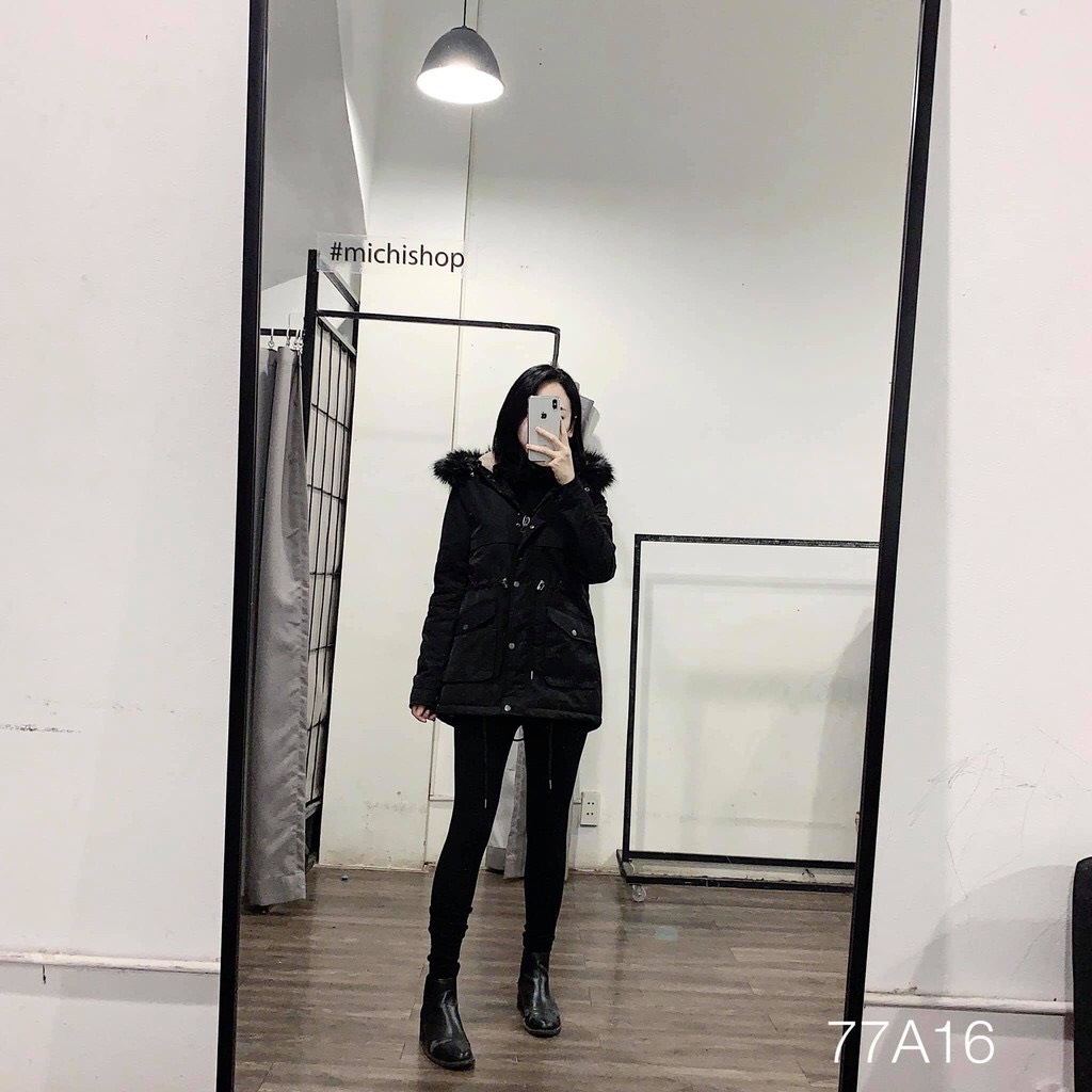 Áo parka nữ, áo kaki lót lông đen cổ lông đẹp sang ấm