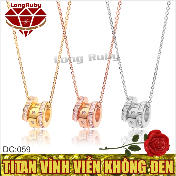 Dây chuyền titan 3 khoen tròn đính đá dễ thương | vòng cổ nữ đẹp dc059
