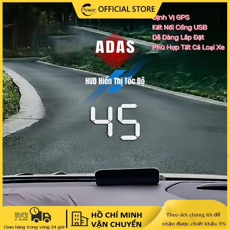 HUD ADAS Hiển Thị Tốc Độ Kính Lái Ô Tô - Tích Hợp GPS, ODO, Cảnh Báo Tốc Độ, Cổng USB