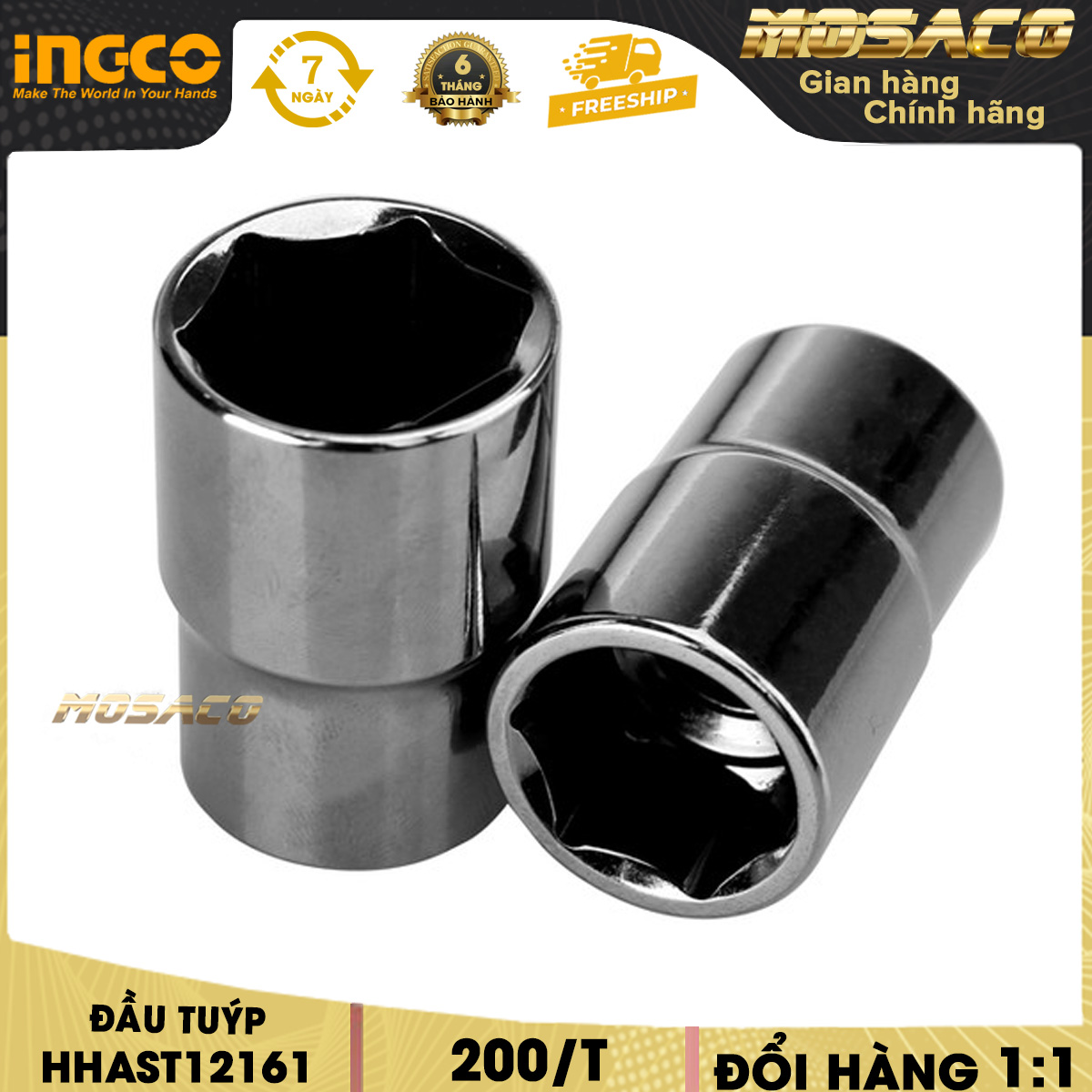 Đầu tuýp ingco hhast12161 200/t. đầu tuýp đa năng 1/2 inchx16mm chất liệu bằng 50bv30 chịu nhiệt cao mạ niken đen đóng gói cẩn thận bảo hành 6 tháng tiện lợi dễ sử dụng và tuổi thọ cao - mosaco
