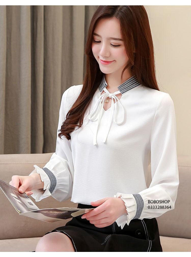 [HCM]Áo công sở cổ nơ xếp ly tay