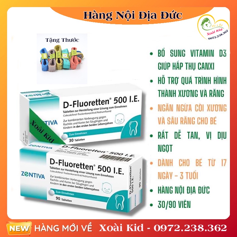 Vitamin D Fluoretten 500 I.E Zentiva Đức bổ sung vitamin D3 cho trẻ phát triển xương và răng