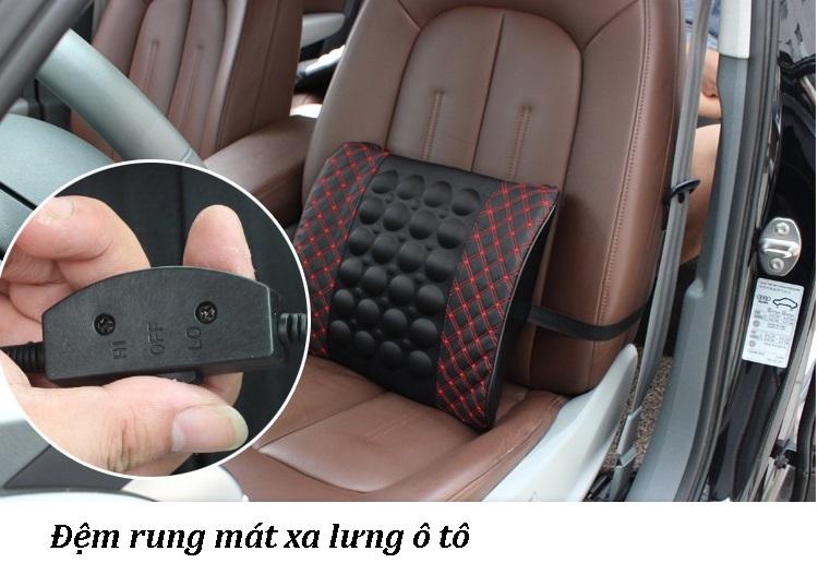 Gối dựa lưng xe hơi ô tô loại bọc DA máy mát xa điện 12v 2 chế độ rung