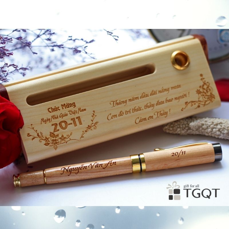 Combo bút và hộp gỗ cao cấp - khắc hình và chữ theo yêu cầu - quà tặng cho dân văn phòng ấn tượng - quà tặng thầy cô ý nghĩa