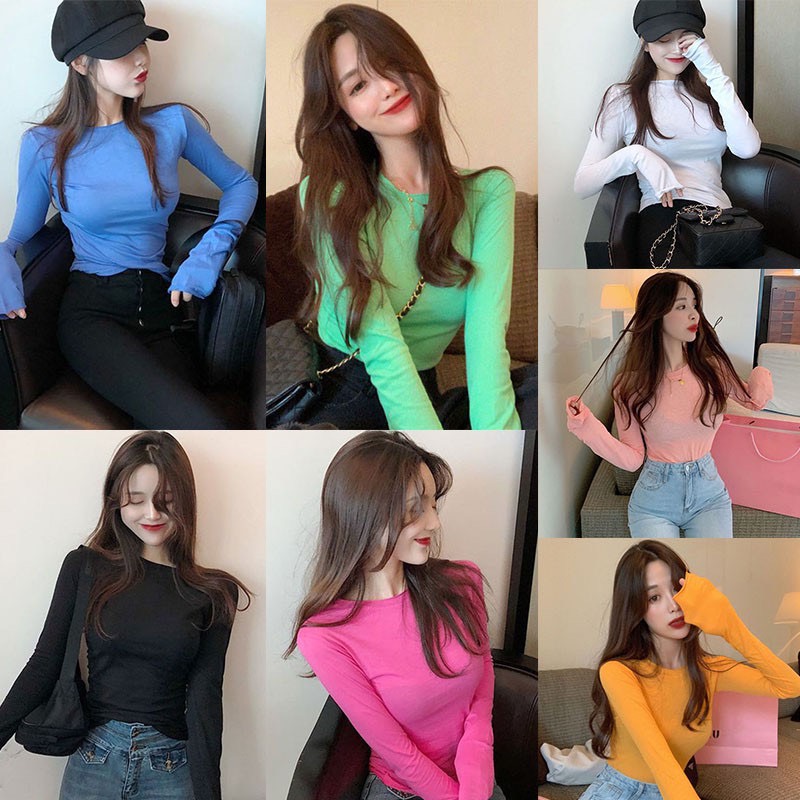 Áo thun trơn body tay dài cổ tròn co dãn dưới 55kg chất thun lụa thời trang Xưởng Jean Minh Huyền