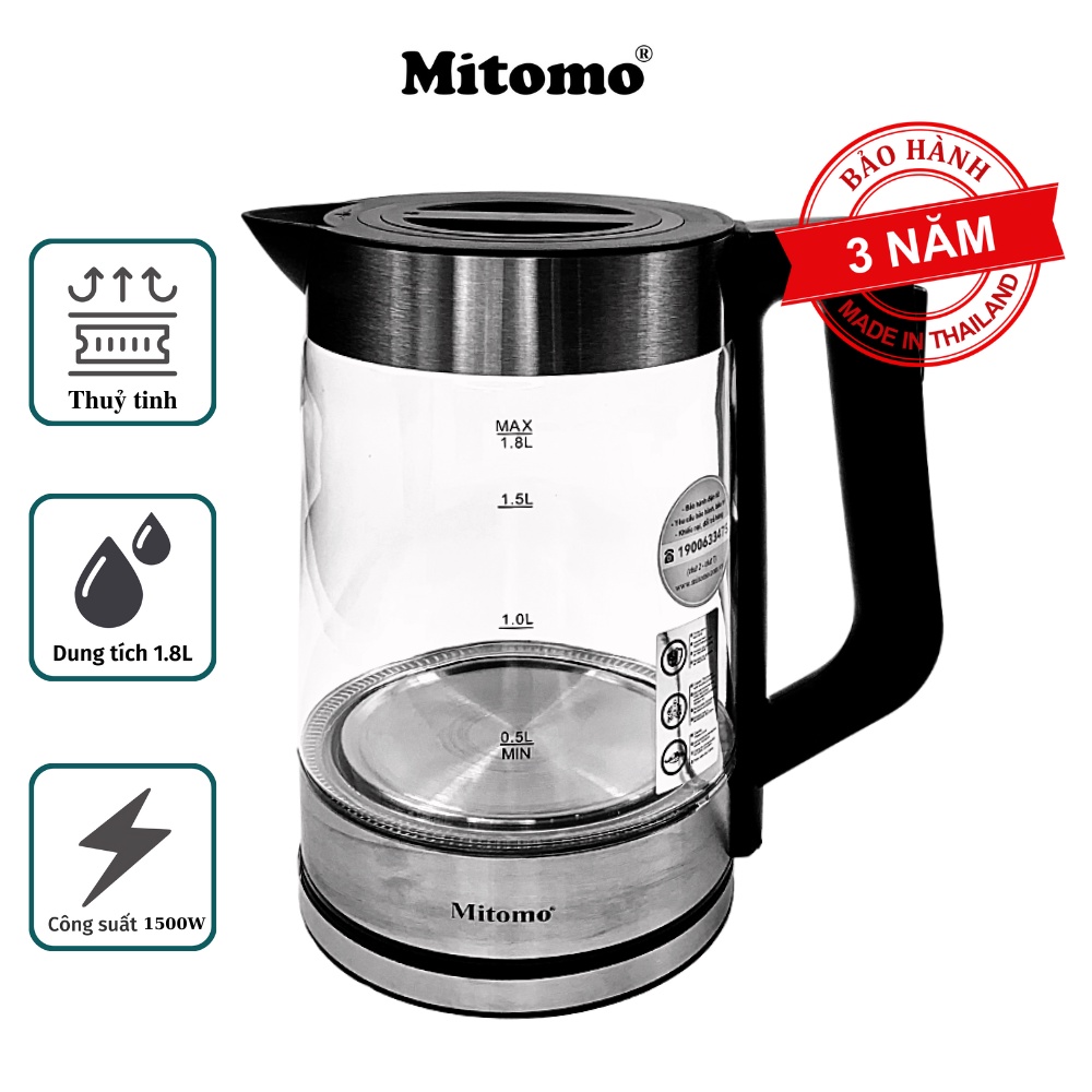 Ấm siêu tốc thủy tinh cao cấp Mitomo ST-220 1.8L công suất 1800W - HÀNG CHÍNH HÃNG