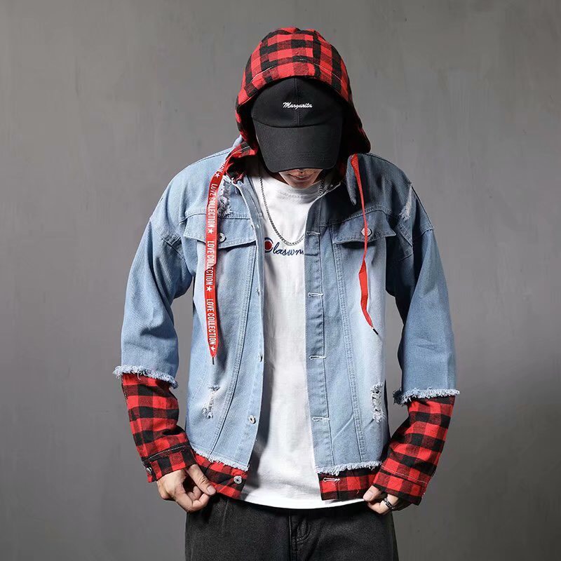 Áo khoác jean nam unisex ,áo khoác jean nam phối sọc sơ mi đẹp