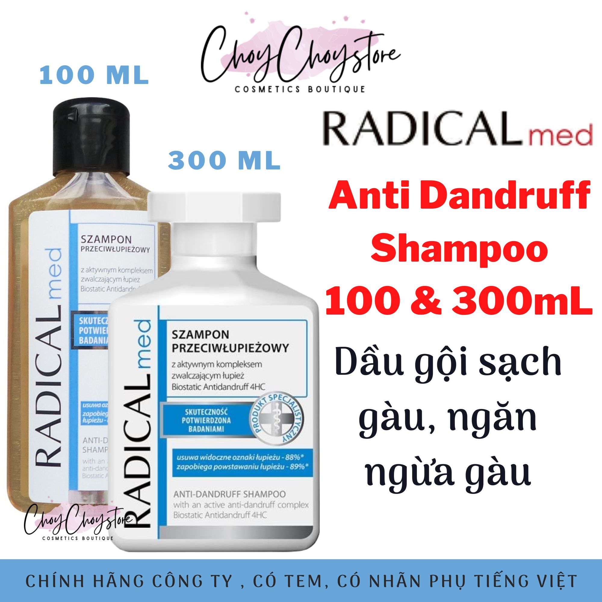 Dầu gội làm sạch và ngăn ngừa gàu radical med anti dandruff shampoo 100ml & 300ml