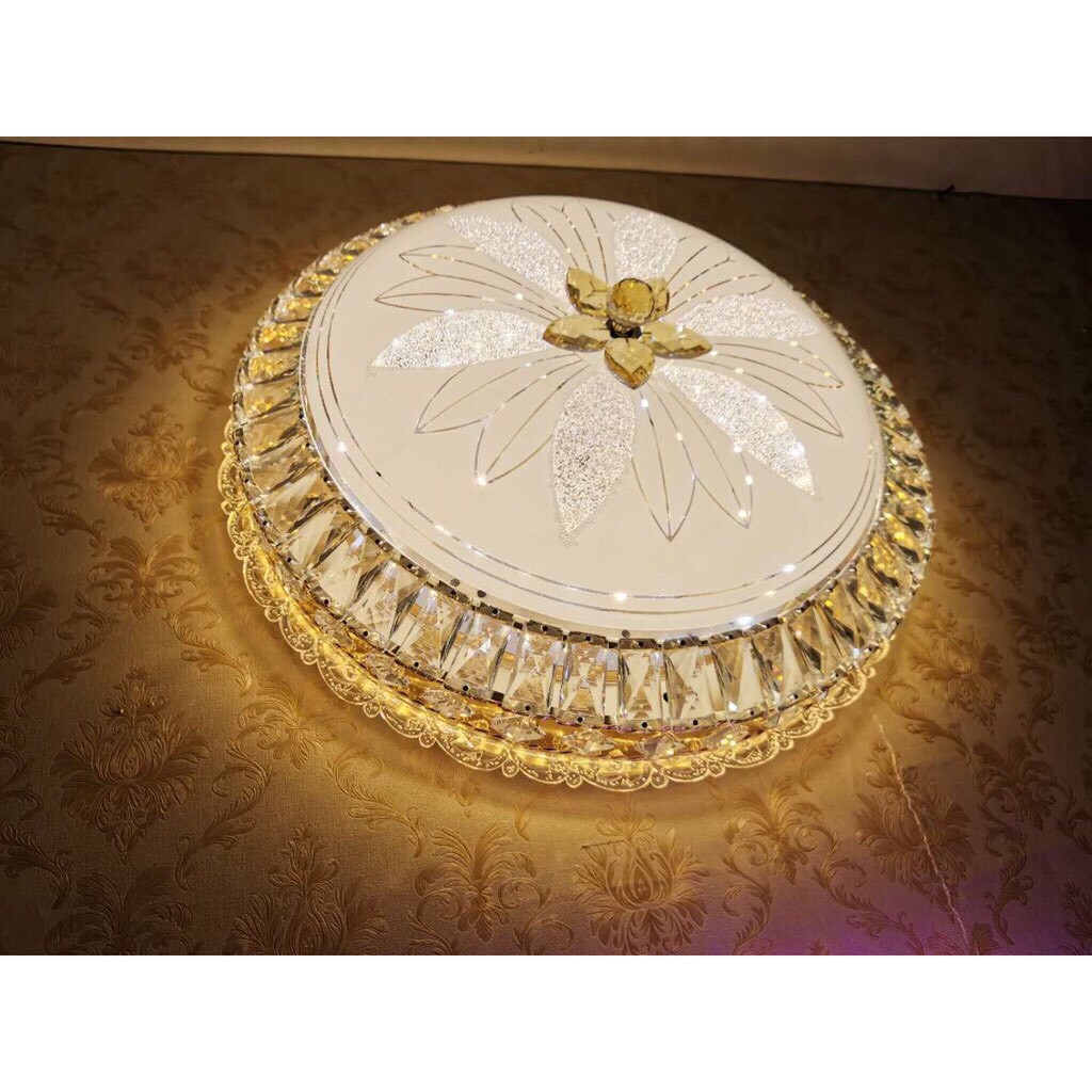 Đèn led 3d ốp trần 3 chế độ ánh sáng hình vuông, hình tròn viền pha lê sang trọng - đèn phương anh