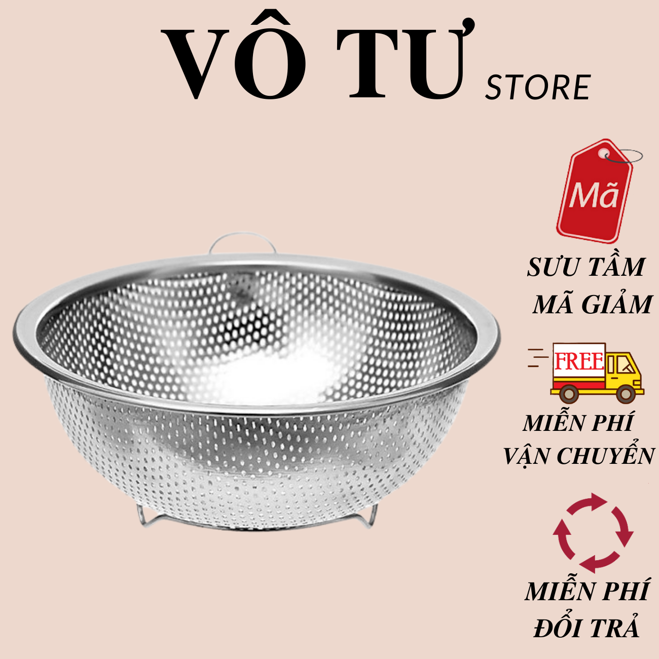 RỔ INOX 28.5CM ĐỰNG RAU CỦ CÓ ĐẾ RÁO NƯỚC CAO CẤP