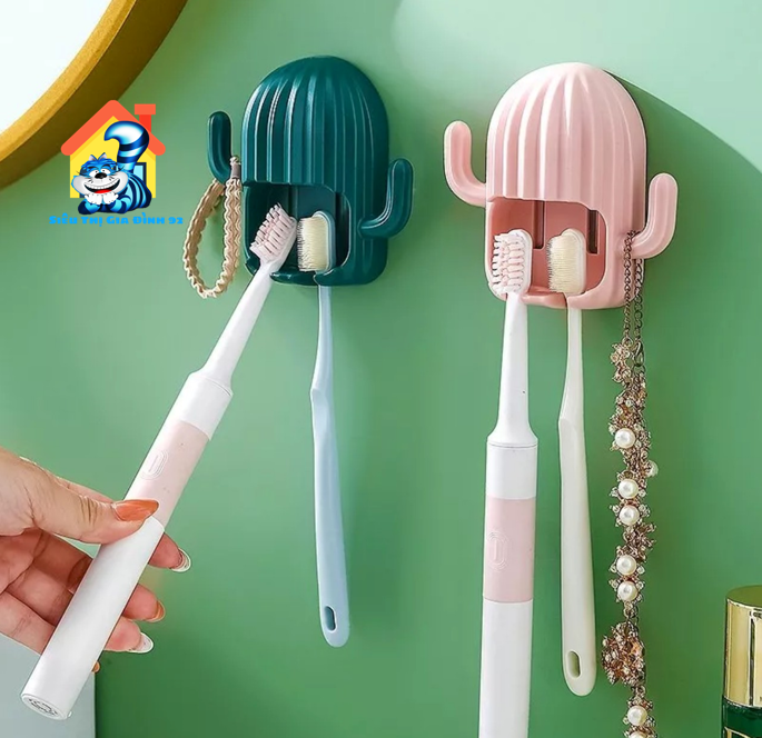Giá treo bàn chải đánh răng dán tường hình xương rồng - móc treo bàn chải dán tường siêu dính