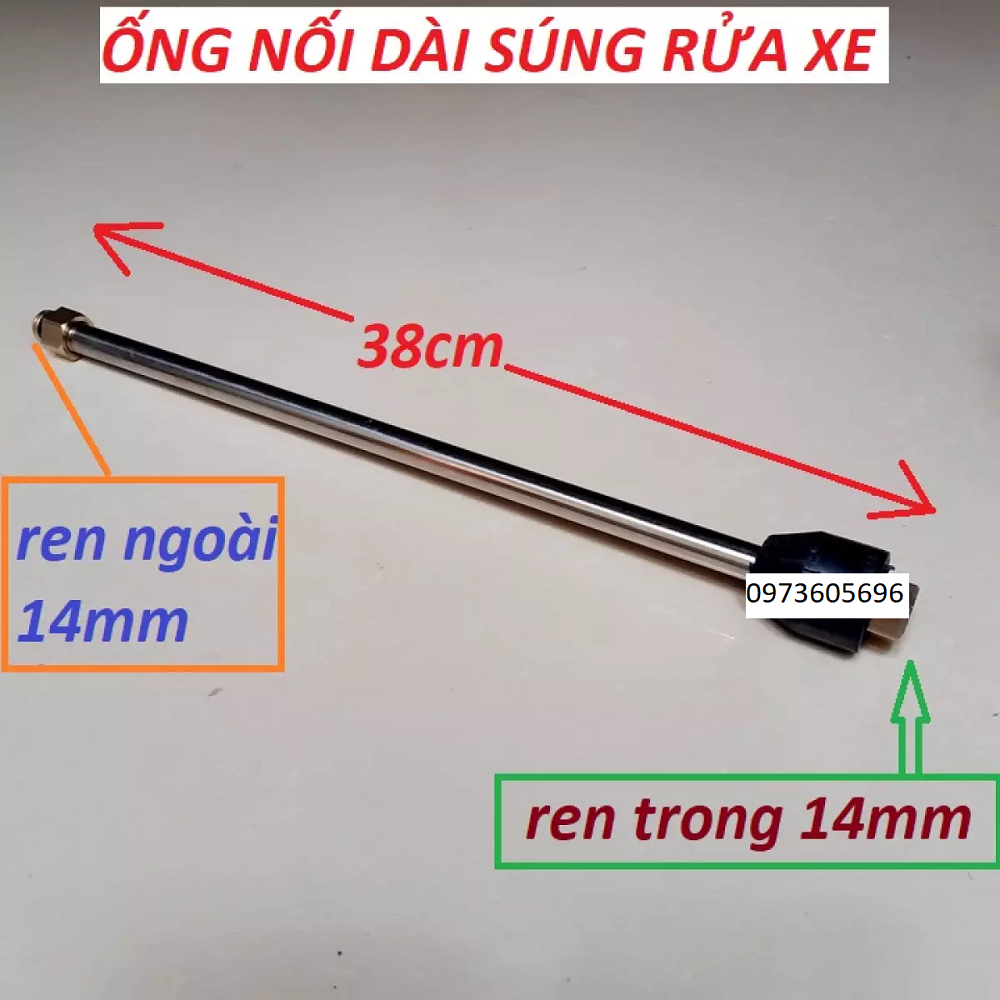 ống inox nối dài súng máy rửa xe - máy xịt rửa áp lực - ống 36cm