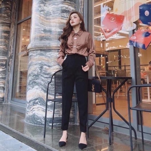 Quần baggy nữ công sở chất vải tuyết mưa dáng đẹp