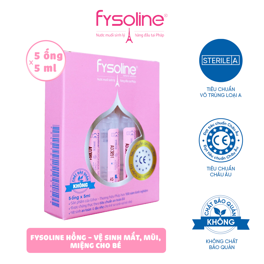 Nước Muối Sinh Lý Pháp FYSOLINE Hộp 5 Ống Vệ Sinh Mắt, Mũi, Miệng Cho Bé Sạch Khuẩn