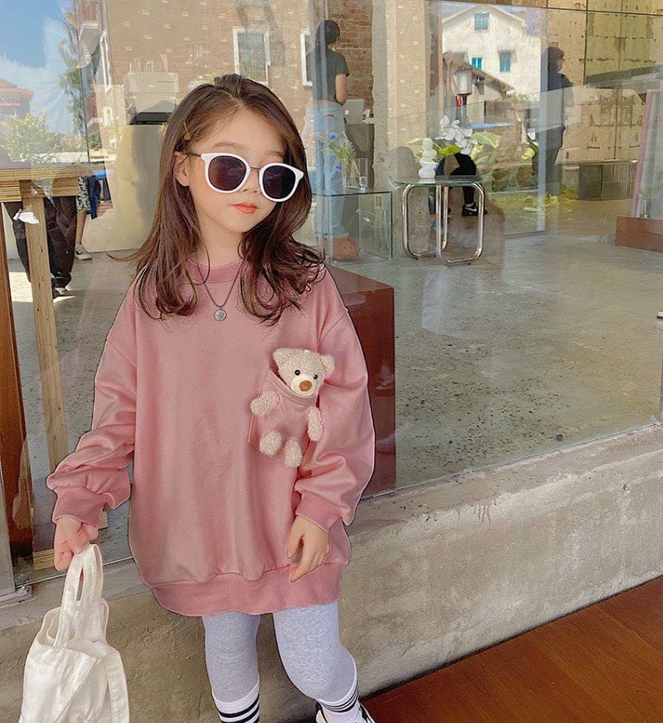 ÁO NỈ FORM RỘNG KÈM GẤU BÔNG NHỎ DÀNH CHO BÉ TRAI, GÁI TỪ 10-25KG