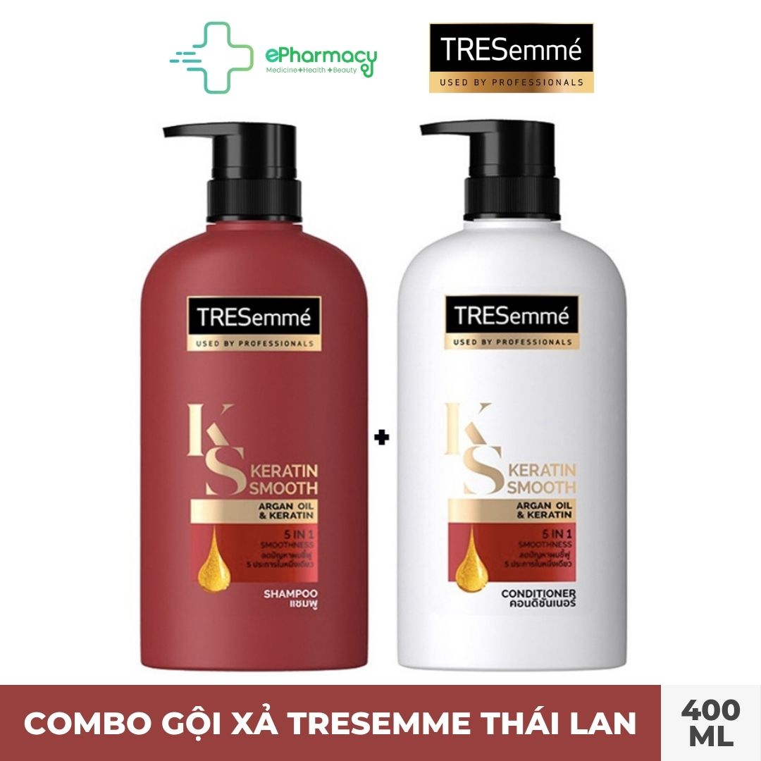 Combo dầu gội xả Tresemme Keratin Smooth 3in1 Thái Lan cho tóc suôn mượt óng ả