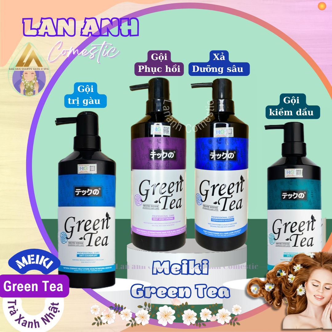 Dầu Gội xả trà xanh Meiki dưỡng sâu mềm mượt phục hồi tóc hư tổn  Dầu gội trà xanh Nhật Bản đủ bộ Ph