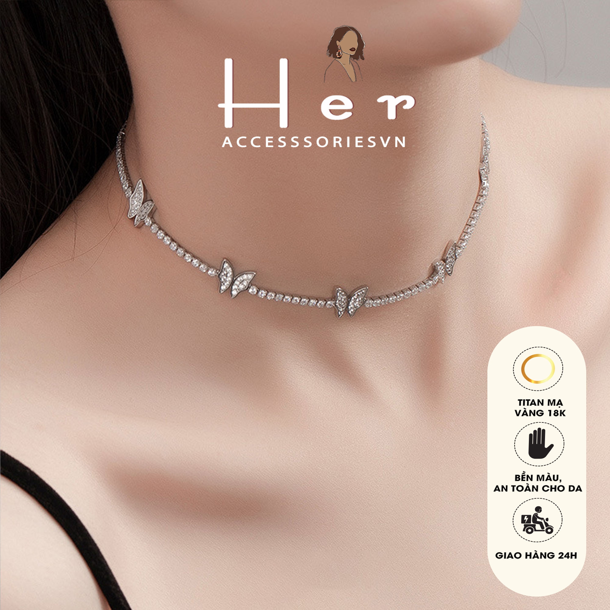 Chocker đá Buterfly sang trọng vòng cổ dự tiệc độc đáo gắn hình bướm độc lạ Her Jewelry C51