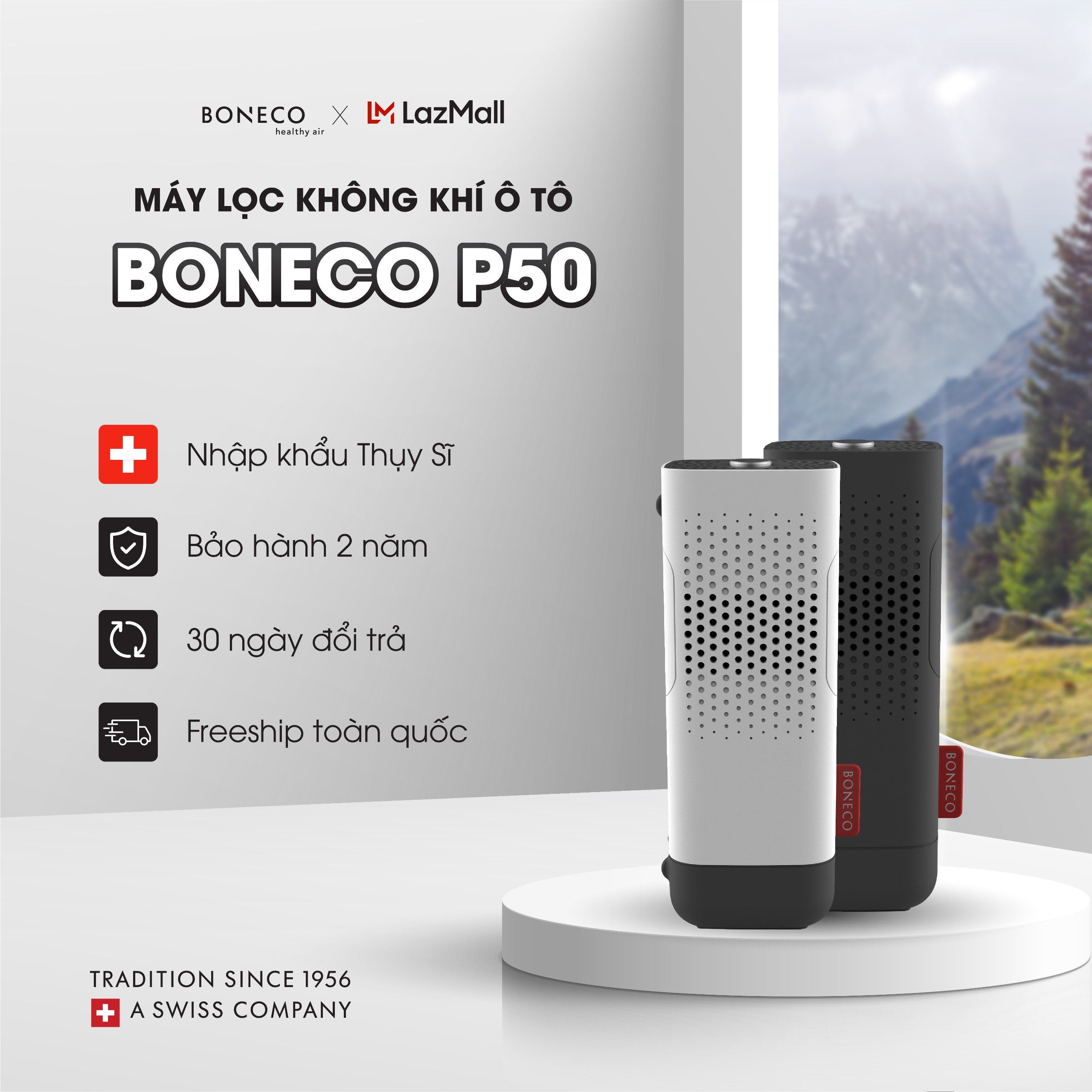 Máy Lọc, Khử Mùi Xe Ô Tô BONECO P50 Tạo Ion Âm, Lọc Bụi, Tạo Hương Thơm, Khử Mùi Cho Xe Hơi/Xe Đẩy Em Bé/Bàn Làm Việc - Chính Hãng, Bảo Hành 24 Tháng