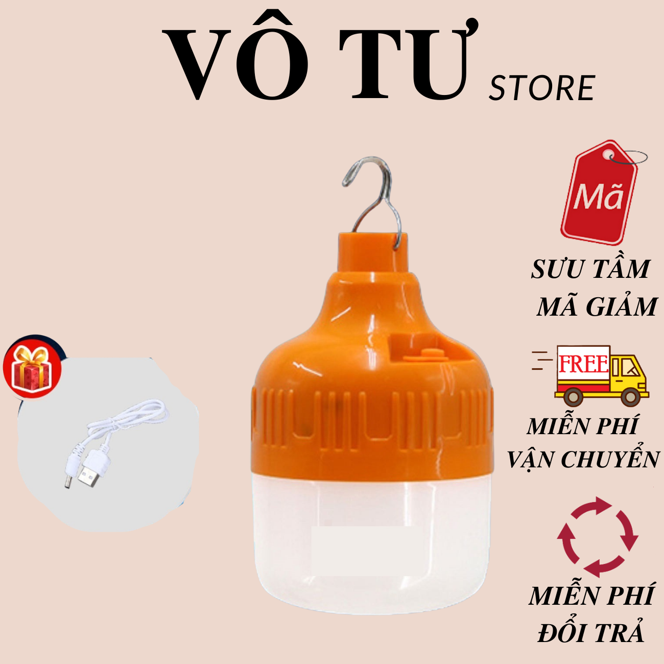 [3 CHẾ ĐỘ SÁNG LIÊN TỤC 4H-6H] Bóng Đèn Tích Điện LED 30W và 100W Có Sạc Ngoài  3 Chế Độ Sáng Thông Minh kèm móc treo cao cấp