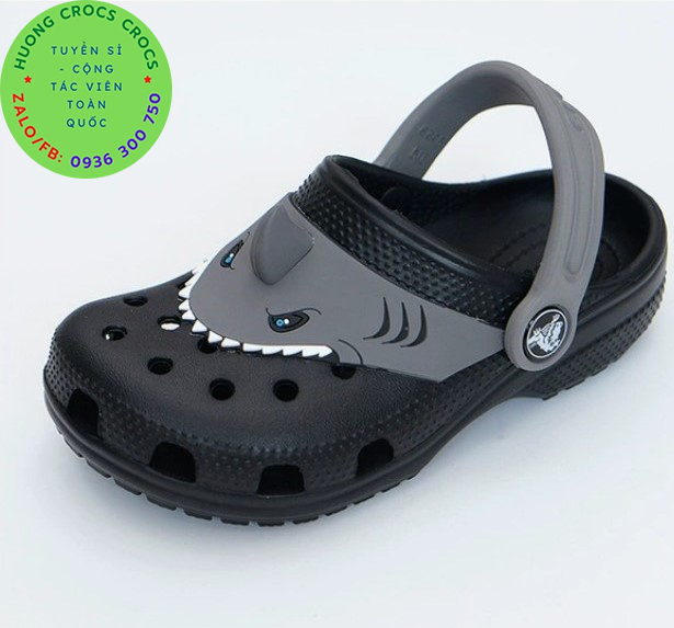 Dép sục nhựa đi mưa crocs band unicon sừng cá mập màu đen