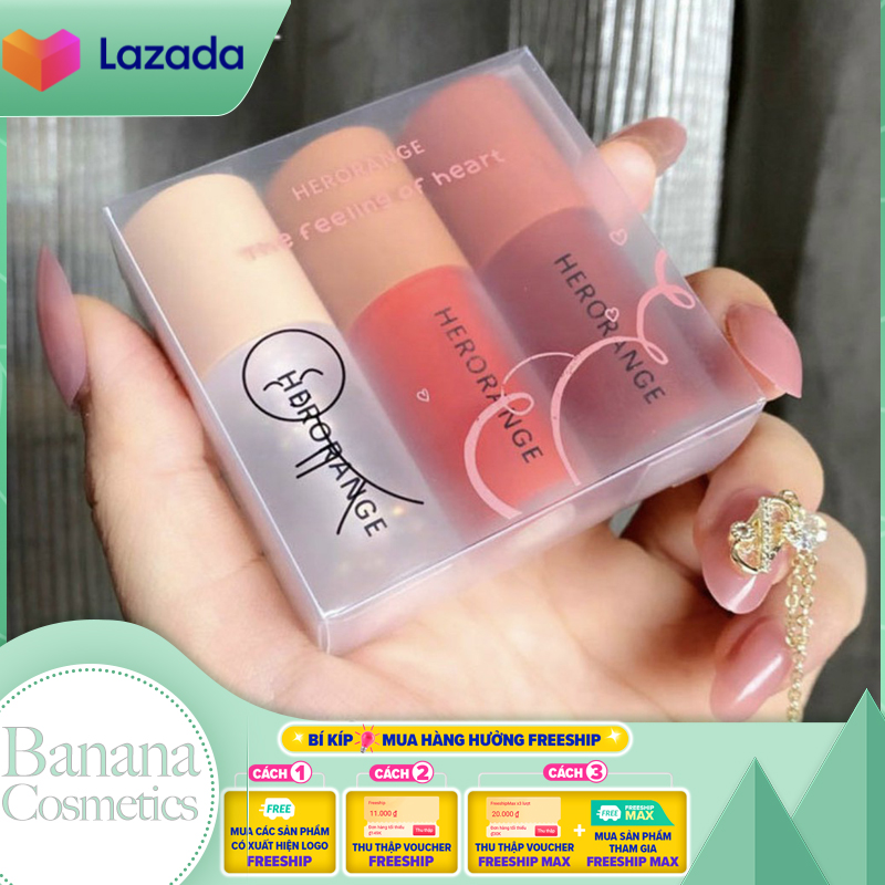 Set 3 Son Kem HERORANGE mini The Feeling Of Heart siêu xinh | Full Set 3 Cây Son HerOrange LÙN The Feeling Of Heart.