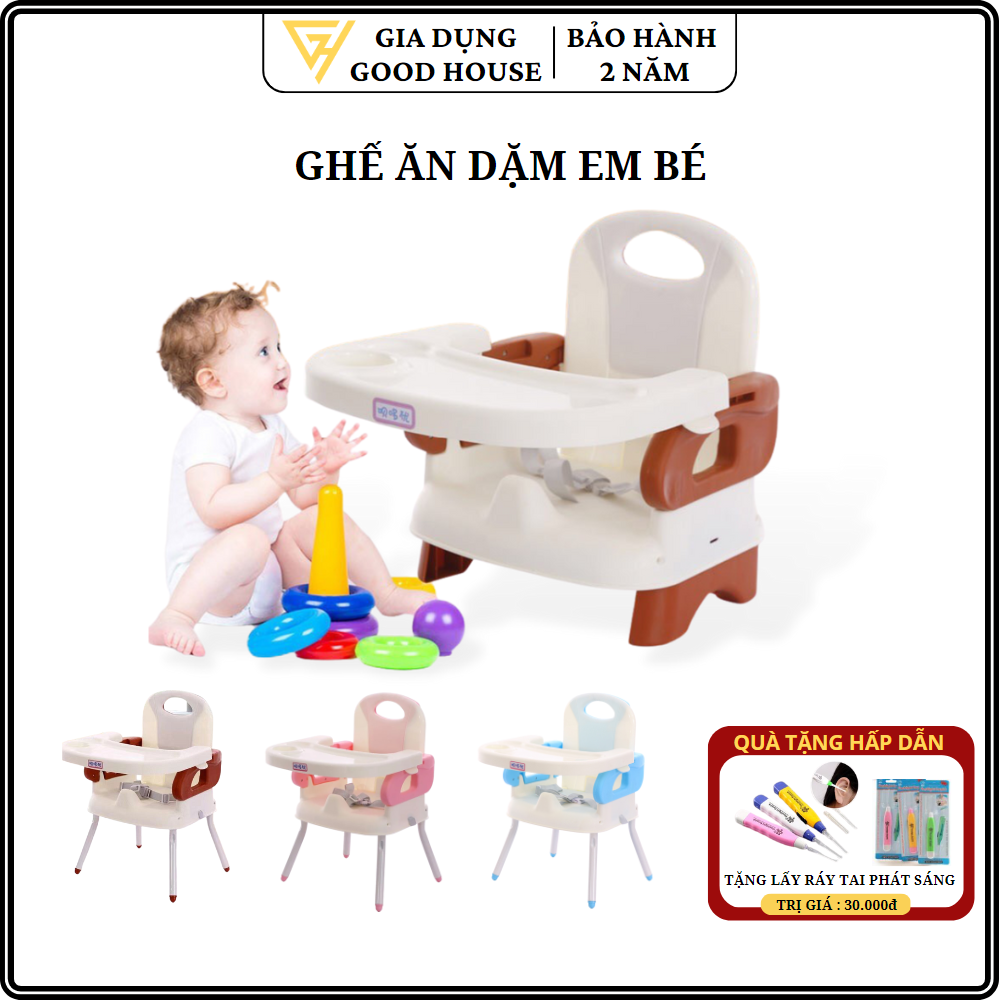 Ghế ăn dặm cho bé thiết kế nhỏ gọn, hiện đại. Có Chân sắt, Mặt bàn có các hốc riêng biệt, chắc chắn an toàn cho trẻ