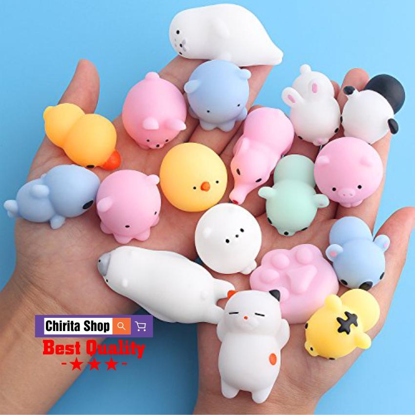 ĐỦ BỘ 16 Đồ Chơi Squishy Mochi - MẪU KHÁC NHAU (Có hộp đựng từng con)