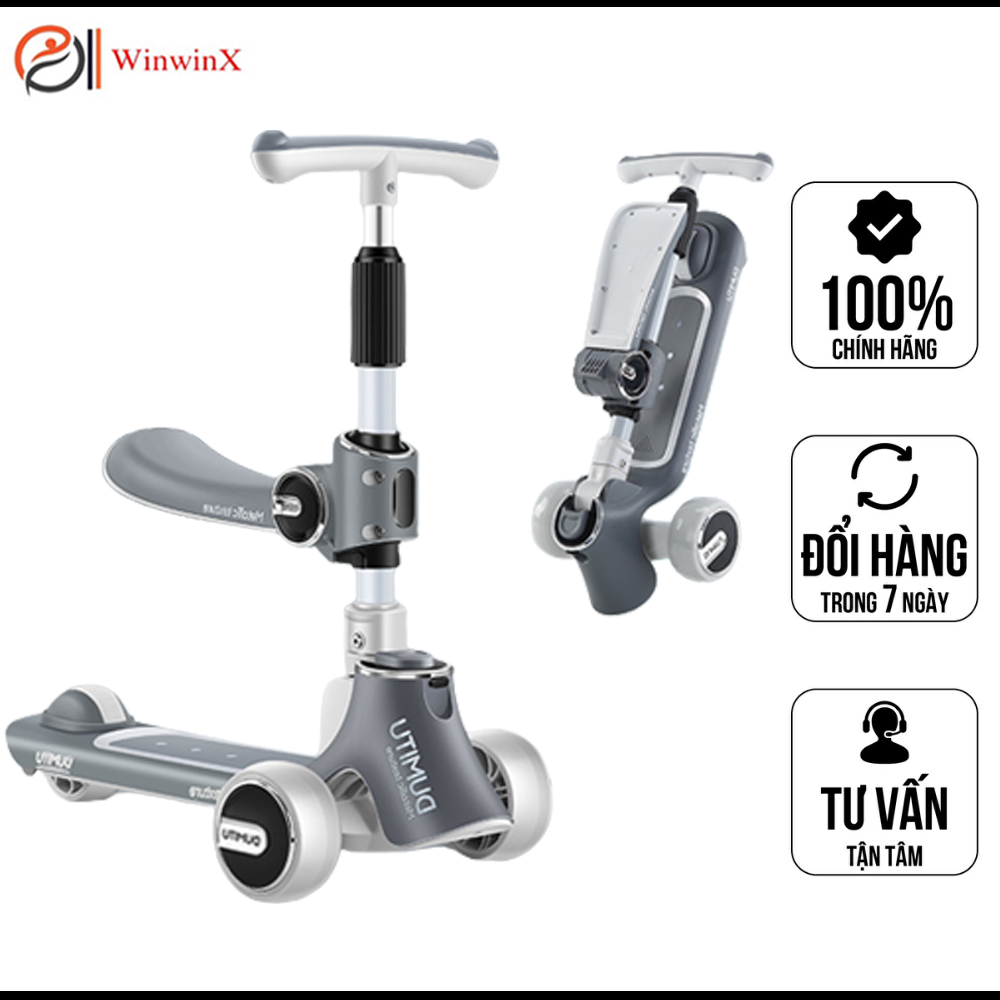 Xe scooter cho bé, xe chòi chân cao cấp cho bé gấp gọn 5 mức điều chỉnh chiều cao, xe trượt cao cấp có phát nhạc, đèn led xịn xò