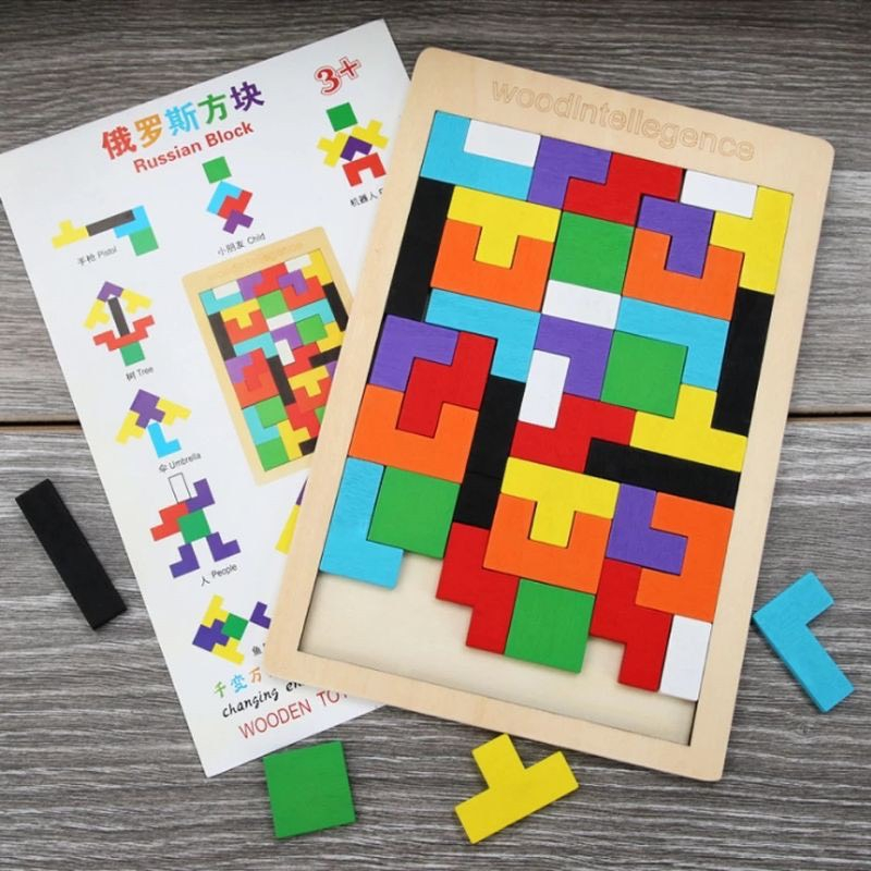 Đồ Chơi xếp hình lắp ráp Montessori Bằng Gỗ Tetris Cho Bé - Happy Vitamin