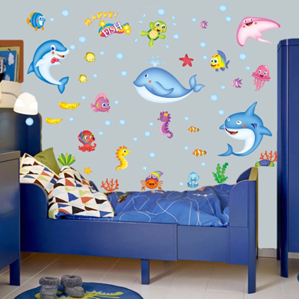 Decal dán tường cá heo tranh dán tường cá heo ngộ nghĩnh bơi lội siêu đáng yêu